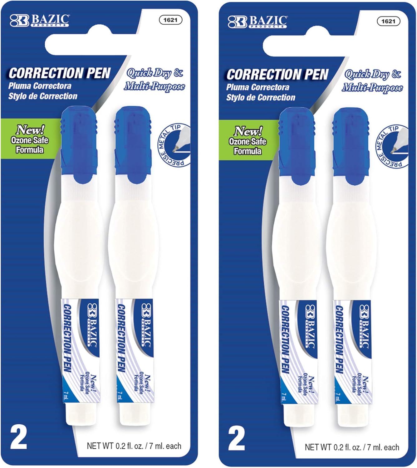 BAZIC Correction Pen, Precise Metal Tip Applicator, Fine Point Corrections Fluid, White Out Wipe Out Liquid (2/Pack), 2-Packs