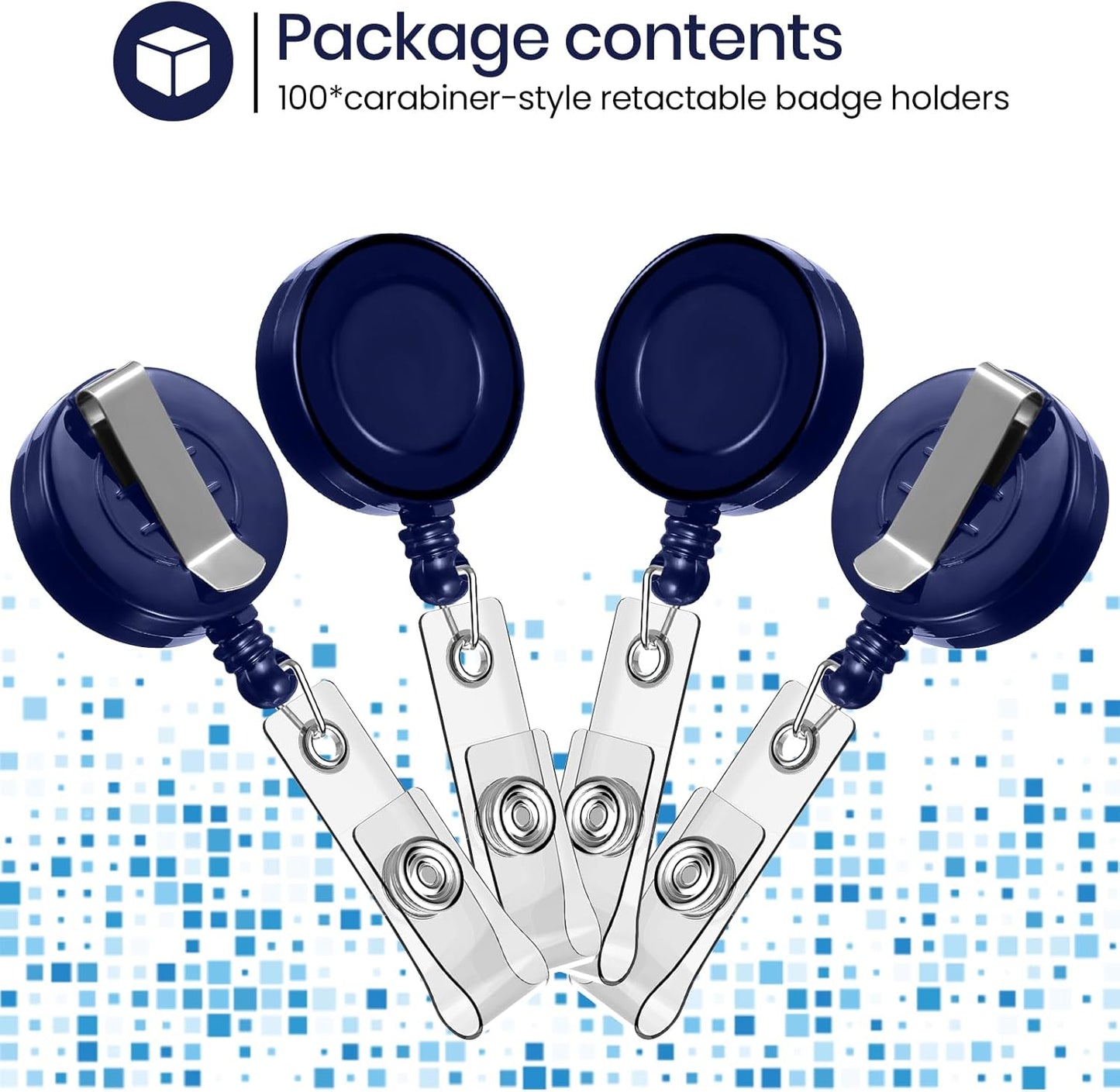 Zonon 100 Pieces Retractable Badge Reel Clips ID Card Holder Reel with Metal Belt Clip for Hanging Cards Key Chains, Name Badge Holders for Nurses Teachers Students(Dark Blue)