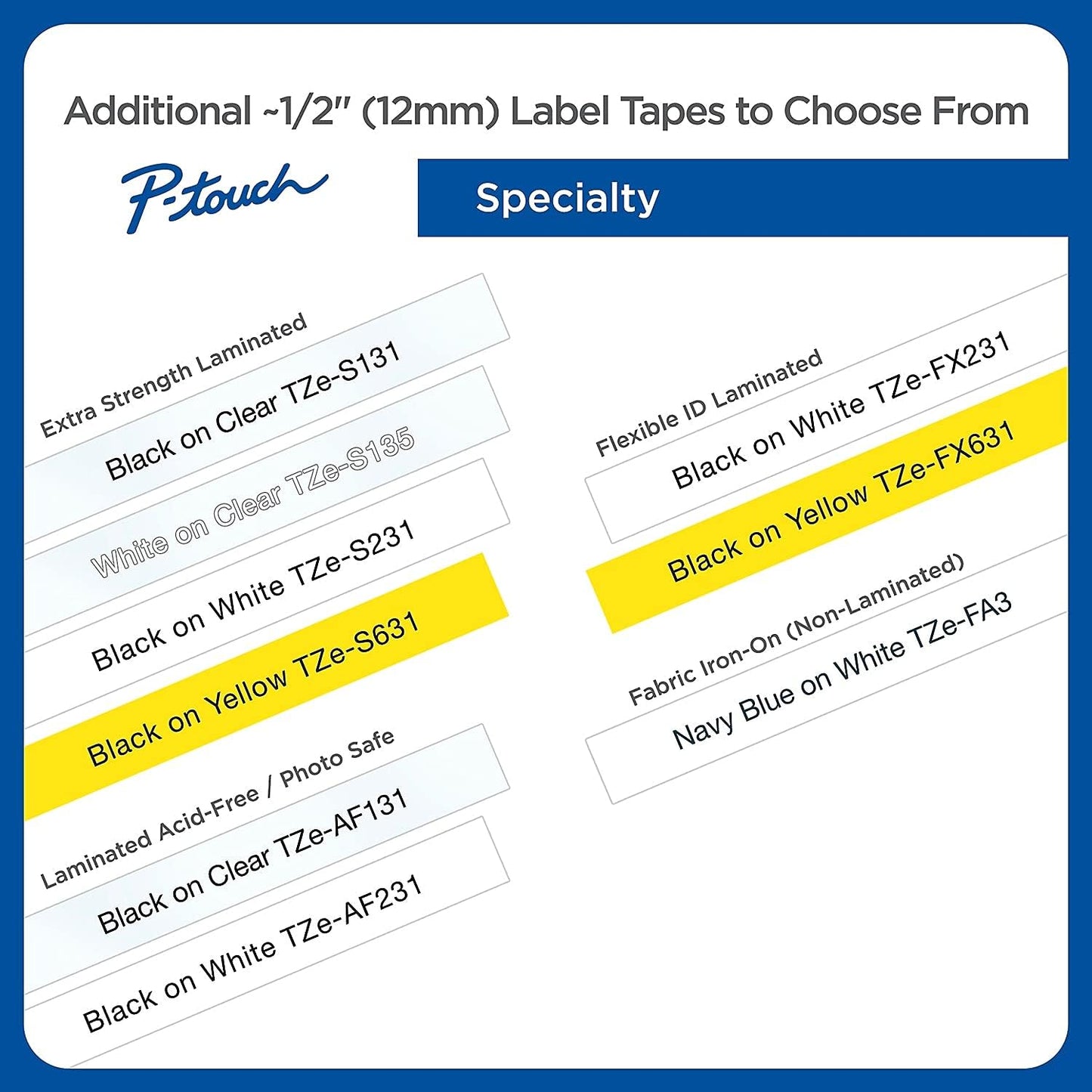 Brother Genuine P-Touch, TZe-6312Pk Tape ½” (12mm) 2-Pack Laminated P-Touch Tape, Black On Yellow Perfect for Indoor Or Outdoor Use, Water Resistant, 26.2 Ft. (8M)