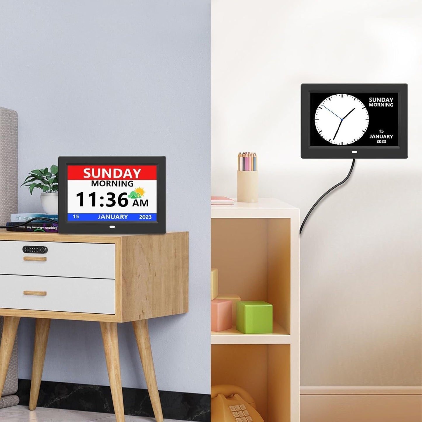 10 Inch Digital Clock with Day and Date for Elderly Alzheimer's Clock Customizable Alarms 3 Display Modes Large Font Alarm Clock for Seniors Auto DST