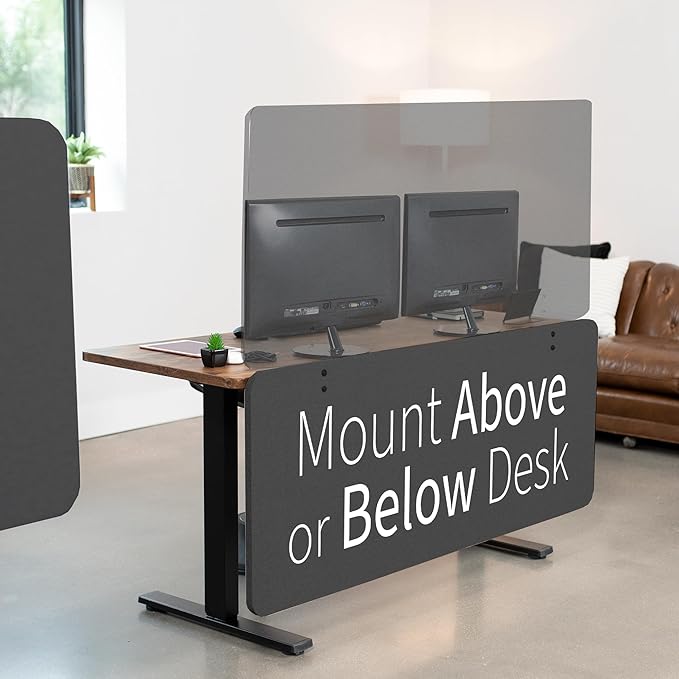 VIVO Clamp-on Privacy Panels 60 x 24 inch (x1), 24 x 24 inch (x2), Sound Absorbing Cubicle Desk Dividers, 3 Acoustic Partitions, Dark Gray, PP-3-V108D