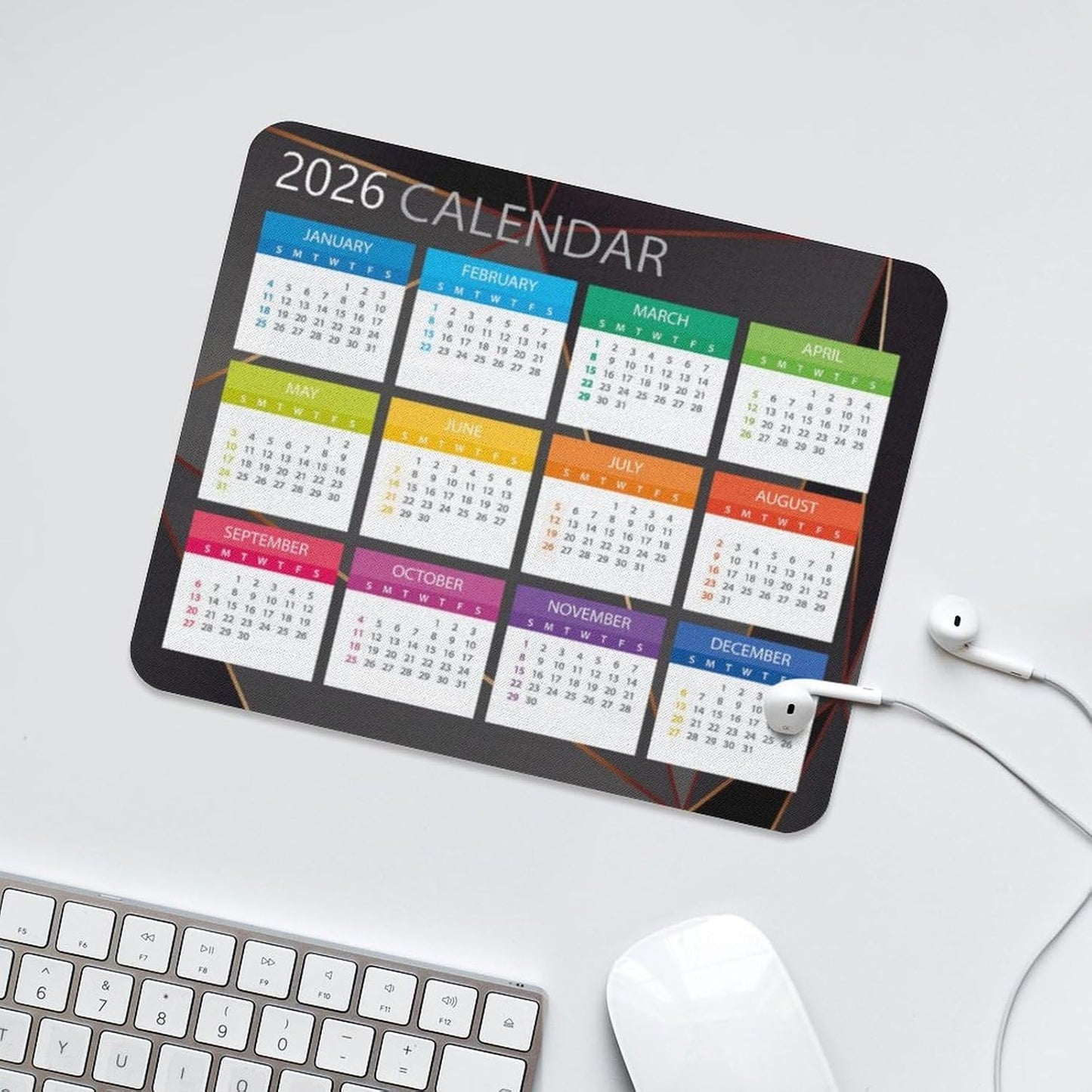 Mouse Pad 2026 Calendar,Computer Mouse Pads Calendars Non-Slip Rubber Desk Mat Mousepad Gaming Office Keyboard Mat (9.45x7.87 in) (Multi2)