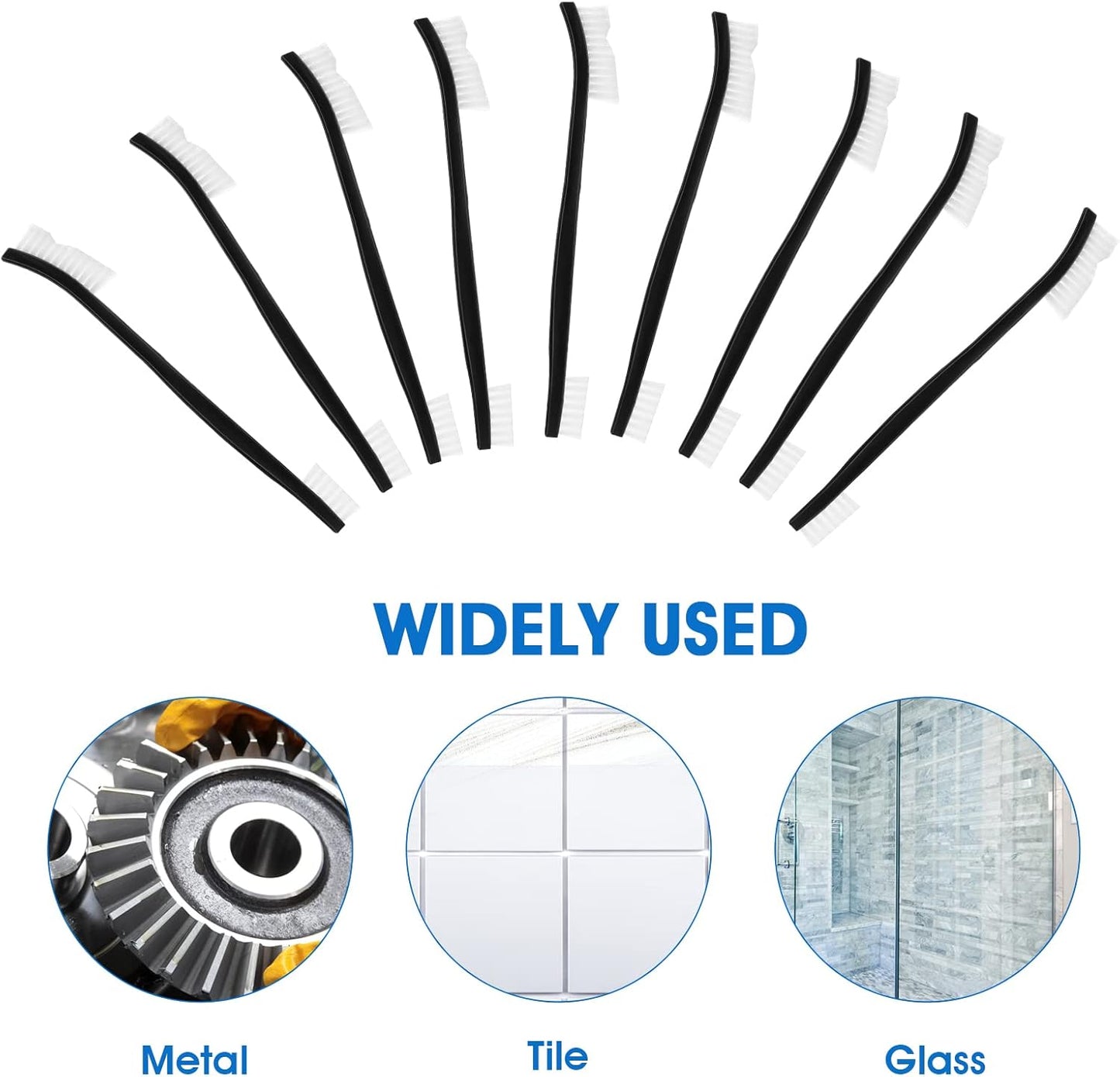 Double-Ended Nylon Cleaning Brushes, Set of 9, Black & White, Plastic Handles, Ideal for All Kinds of Small Objects