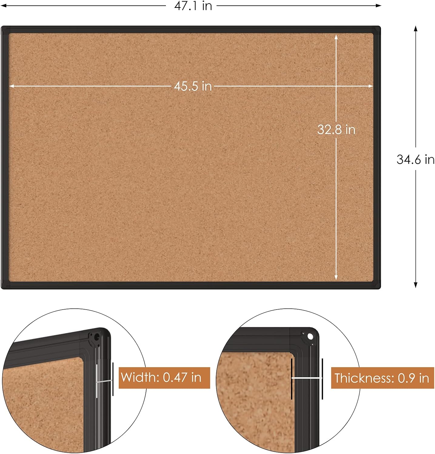 Board2by 2-Pack Cork Board Bulletin Board 48 x 36, Black Aluminium Framed 4x3 Corkboard, Office Board for Wall Cork, Large Wall Mounted Notice Pin Board with 18 Push Pins for School, Home & Office