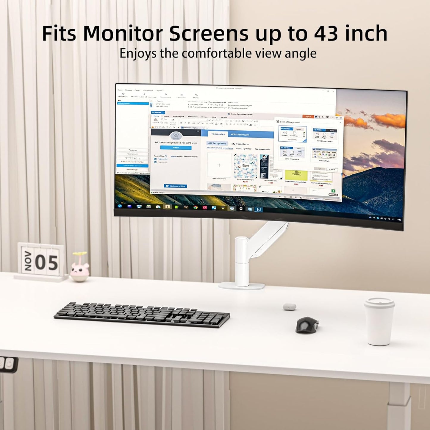 Suptek Single Monitor Mount,Ultrawide Monitor Arm Mount Single Desk Mount for 17 to 43 inch Curved Screen,Holds 28.6 lbs,Pneumatic Height,75/100 Vesa Mount,White(MD71MW)