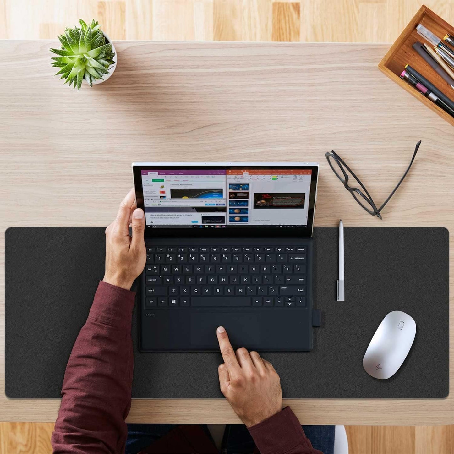 Aothia Double-Sided PU Leather Desk Pad - Non-Slip Large Mouse Pad & Desk Mat for Office, Home - Waterproof, Easy to Clean, Durable Dual-Sided Surface (36" x 17", Black)