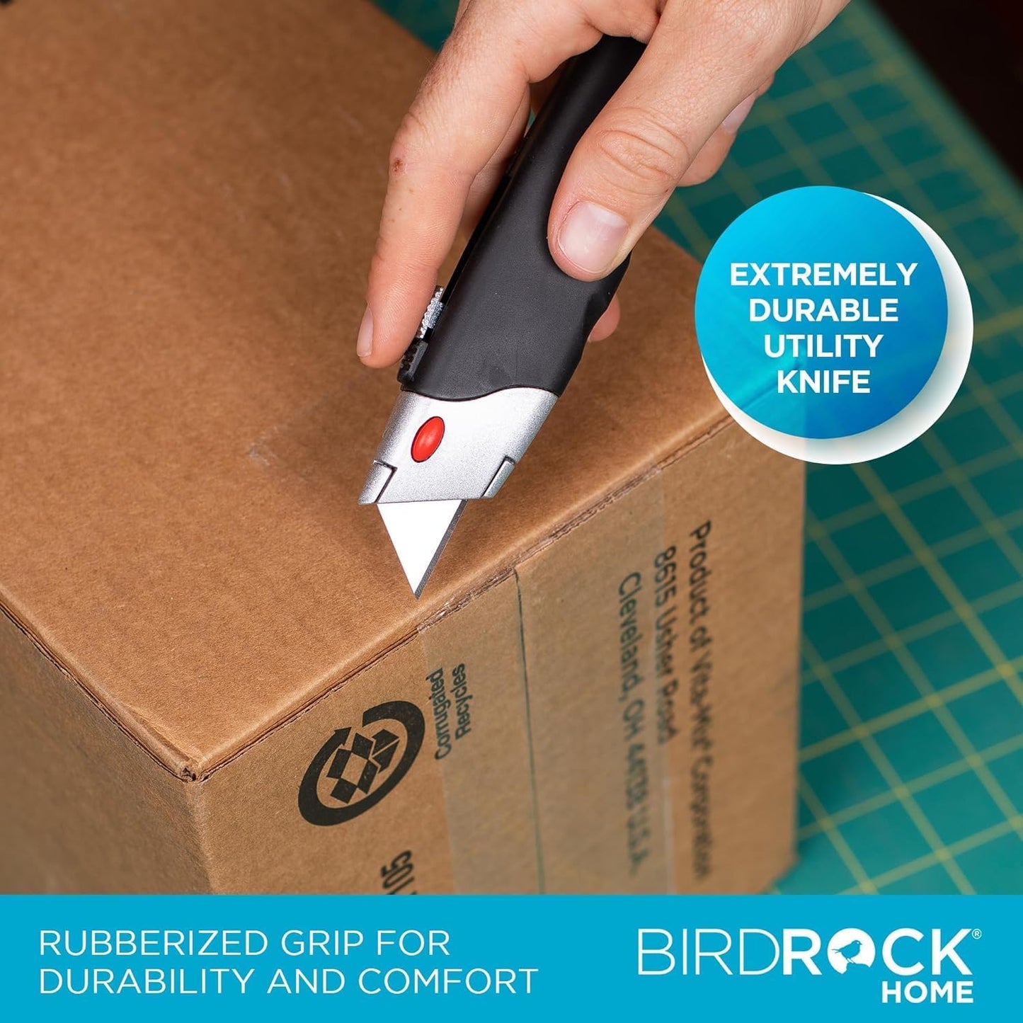 INTERNET'S BEST Premium Utility Knife | Retractable Box Cutter with Rubber Handle | Heavy-Duty Cutting for Cardboard, Carpet, Plastic | Retractable Blade | Includes 1 Razor Knife & Extra Blades