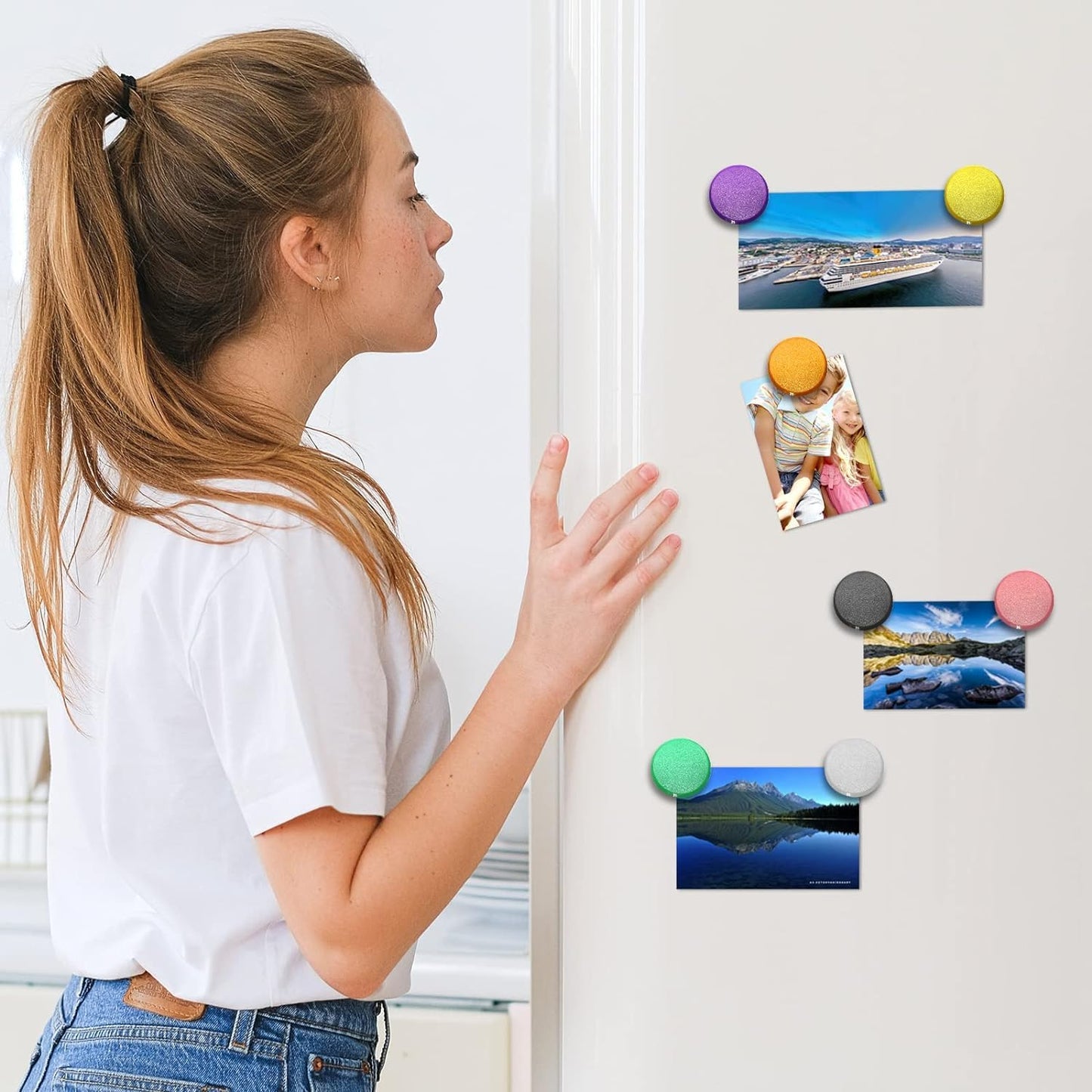 Qualsen Refrigerator Magnets - 30pcs Strong Mini Magnets for Fridge, Whiteboard, Locker, Kitchen, Office (Pink)
