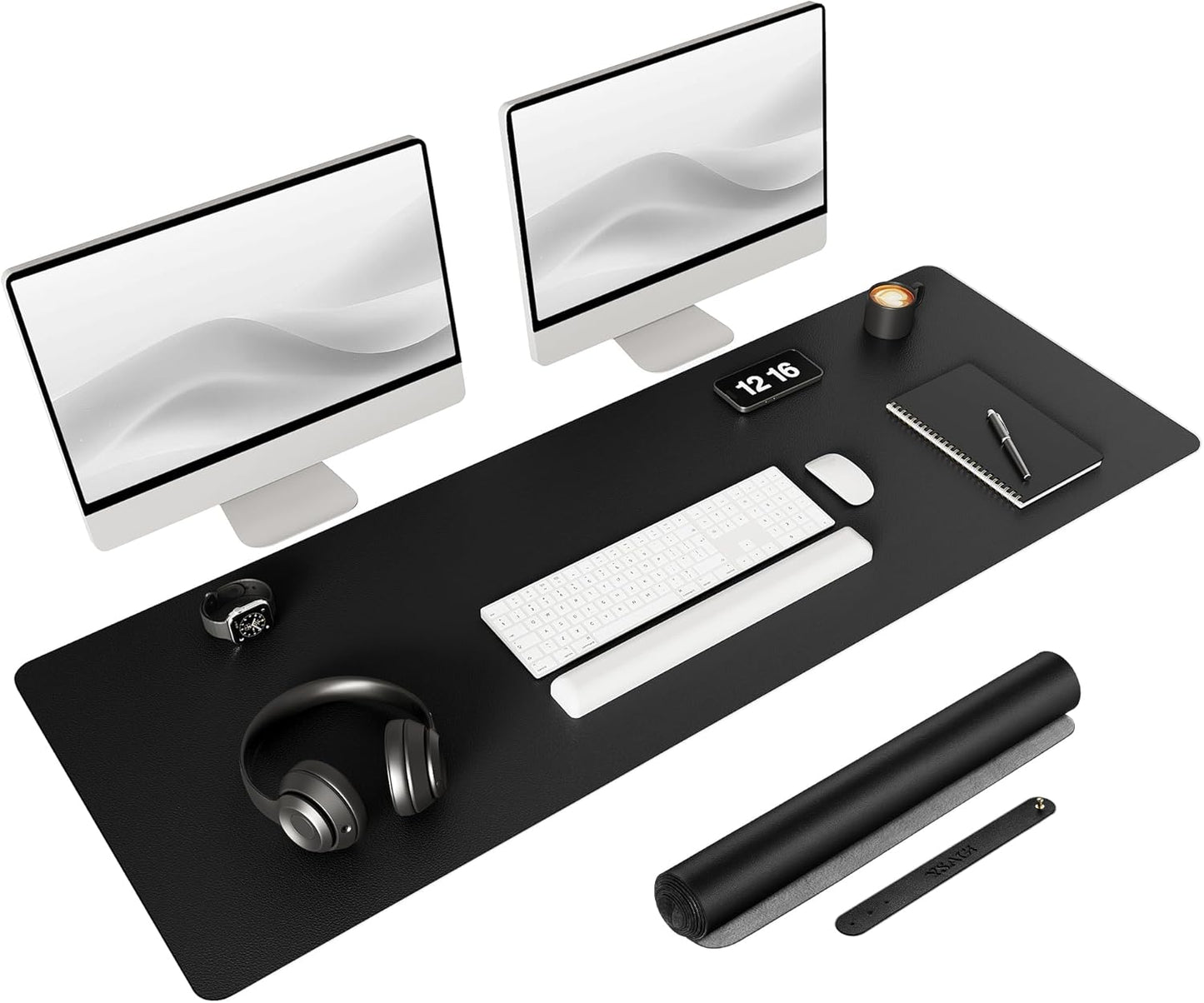 YSAGi Non-Slip Leather Desk Pad Long Size, Waterproof Laptop Computer Desk Keyboard Mat, Table Protector Blotter Mat, Large Mouse Pad for Office/Work/Home/Decor(Black, 47" x 17")