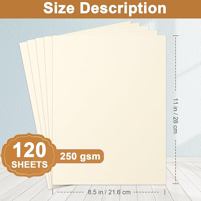 120 Sheets Cream Cardstock 8.5 x 11 Off White Paper, 92lb Ivory Card stock Printer Paper for DIY Cards, Menus, Business Cards, Certificates, Invitations