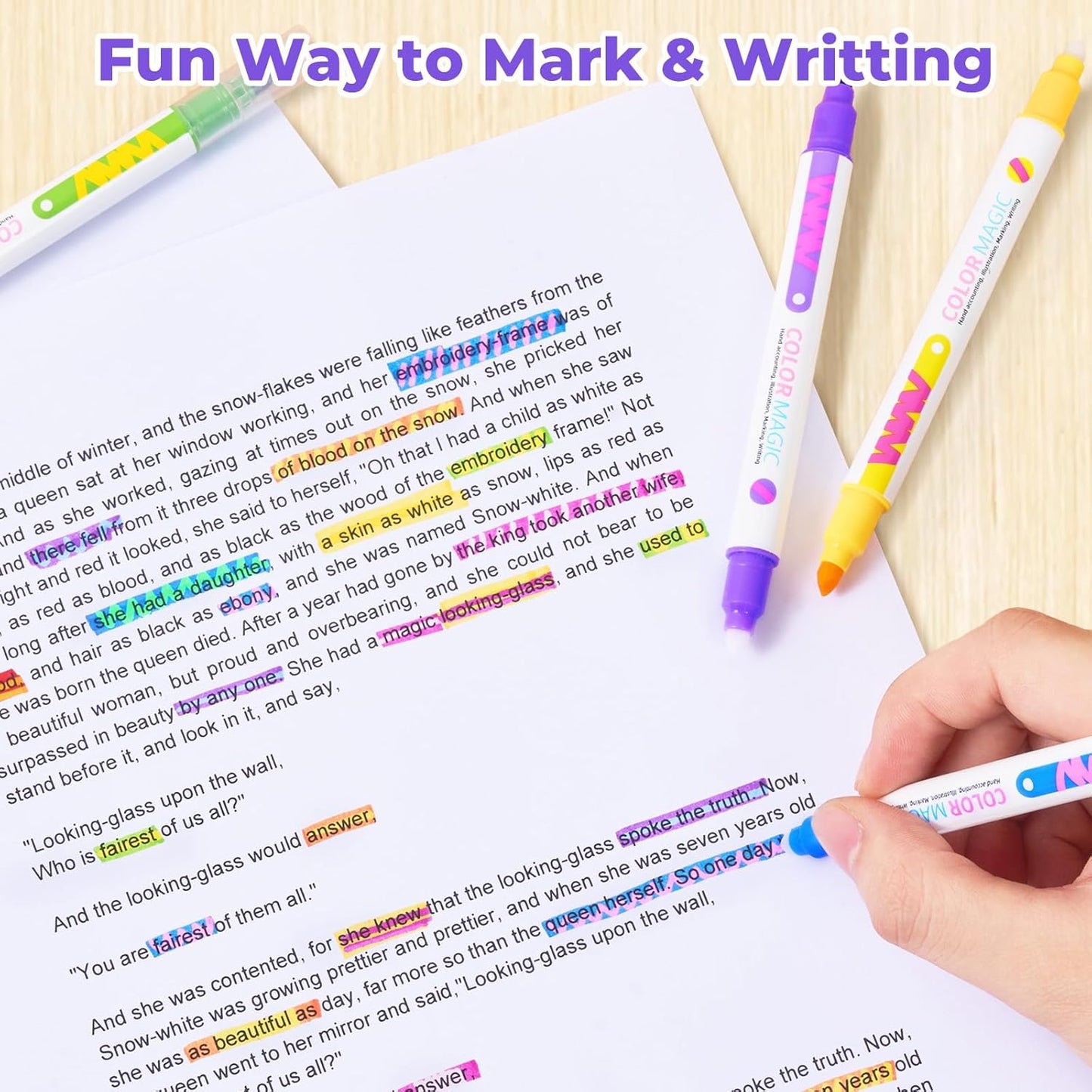 JoyCat 10 Color Changing Highlighter Pens,Dual Tip Magic Markers,Assorted Fluorescent Colors for Art Journaling,Note Taking&School Office Journaling Supplies,No Bleed,Ideal gift&marker for Kids&Adult