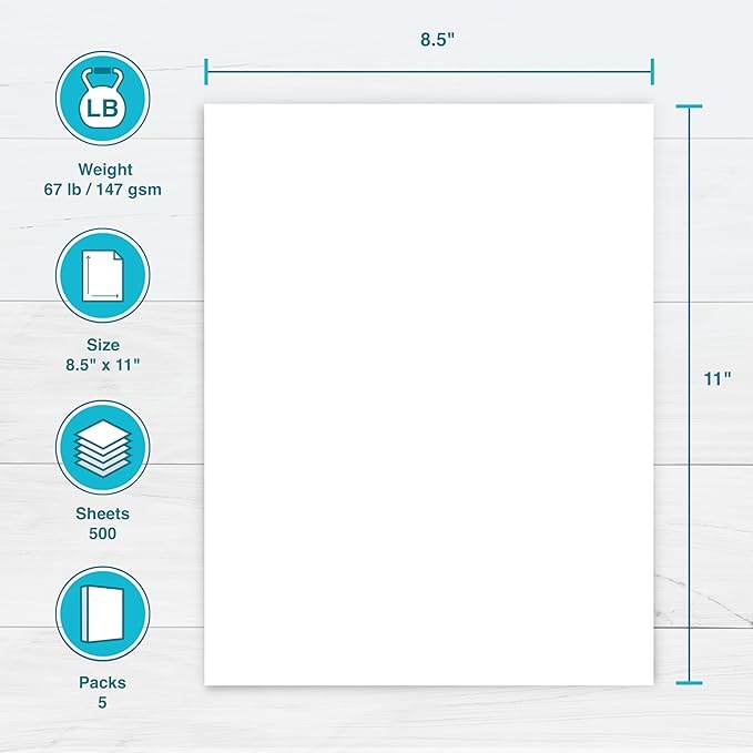 Printworks White Cardstock, 67 lb, 96 Bright, FSC Certified, (5 pack bundle) 500 Sheets, 8.5 x 11 Inch (00540C)