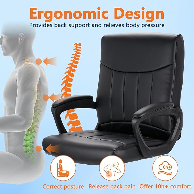 CLATINA Mid Back Leather Office Executive Chair with Lumbar Support and Padded Armrestes Swivel Adjustable Ergonomic Design for Home Computer Desk 8 Pack