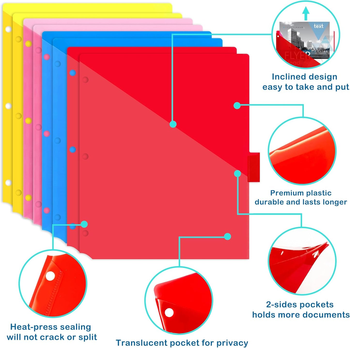 WOT I Plastic 8-Tab Dividers with Two Pockets - 3 Sets, Multicolor Dividers with Pockets for Binders, 24PCS Tab Dividers Assorted Colors