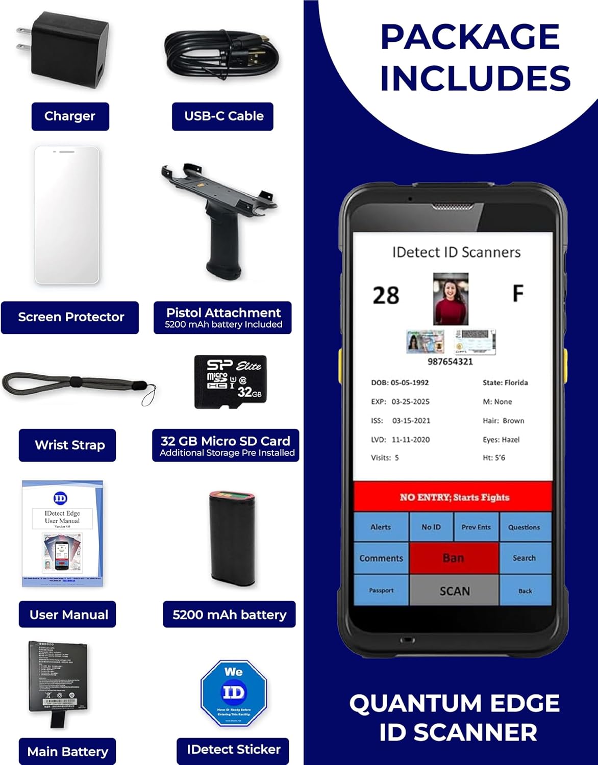 ID Scanner - Drivers License and Passport Scanner and Reader - Age Verification and Customer Management - Quantum Edge V3 Includes Handheld Scanner, Outer Carry Case, & Accessories