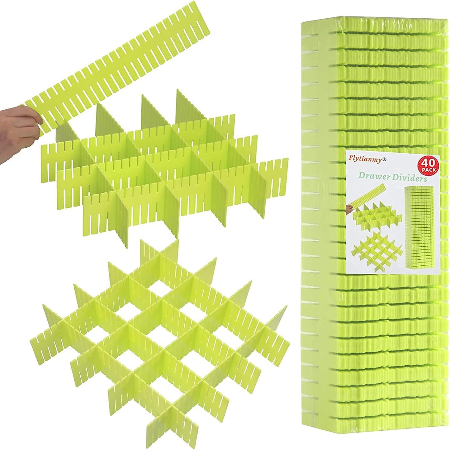 40Pcs Drawer Dividers, Adjustable Drawer Organizer for Socks, Underwear, Makeup, Can Help Tidy Kitchen, Bedroom, Dresser Green