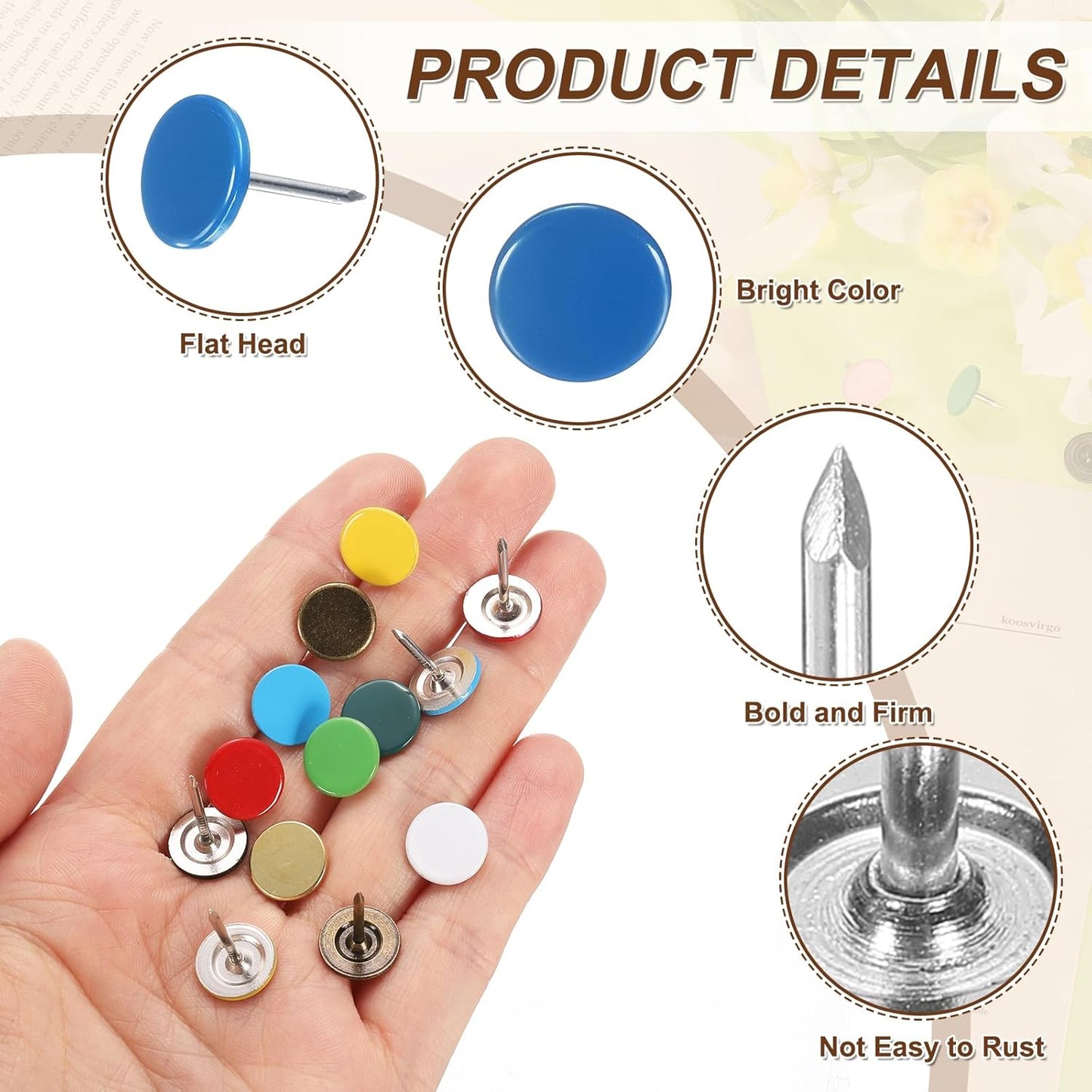 uxcell 120Pcs Push Pins, 11mmx13mm Round Flat Head Decorative Thumb Tacks Upholstery Tacks for Cork Board Office Wall Hangings, Blue