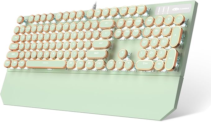 Camiysn Typewriter Style Mechanical Gaming Keyboard, Green Retro Punk Gaming Keyboard with White Backlit, 104 Keys Blue Switch Wired Cute Keyboards, Round Keycaps for Windows/Mac/PC