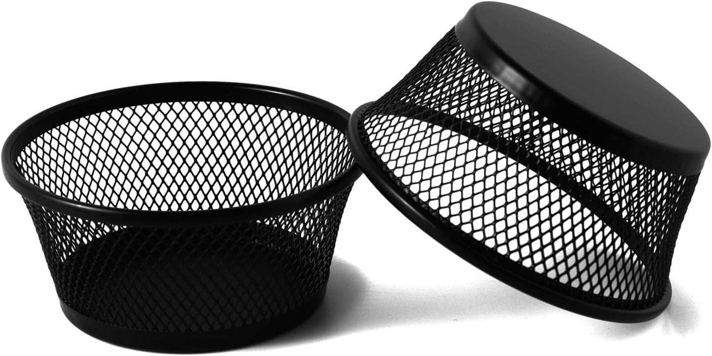 SLSON 6Pack Paper Clip Holder Wire Mesh Paperclip Dish Holders Desktop Round Paper Clip Dispenser for Desk Office Organizer Accessories,Black
