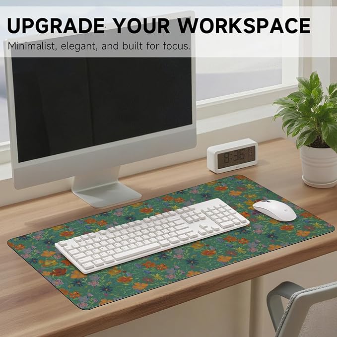Botanical Floral Desk Pad Blotter,Large Mouse Pad 35 x 17in,PU Leather Desk Mat Writing Pad Protector, Non-Slip Waterprrof,Desktop Decor for Home Office Women Girls (Gorgeous Flowers)