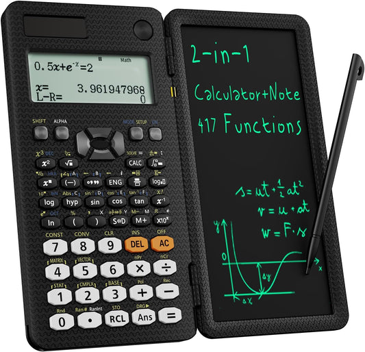 Scientific Calculators for Students 991ES Office Calculators Desktop, ROATEE 4-Line Display Calculator with Erasable LCD Writing Tablet, Solar Battery Power with Notepad Calculator for School