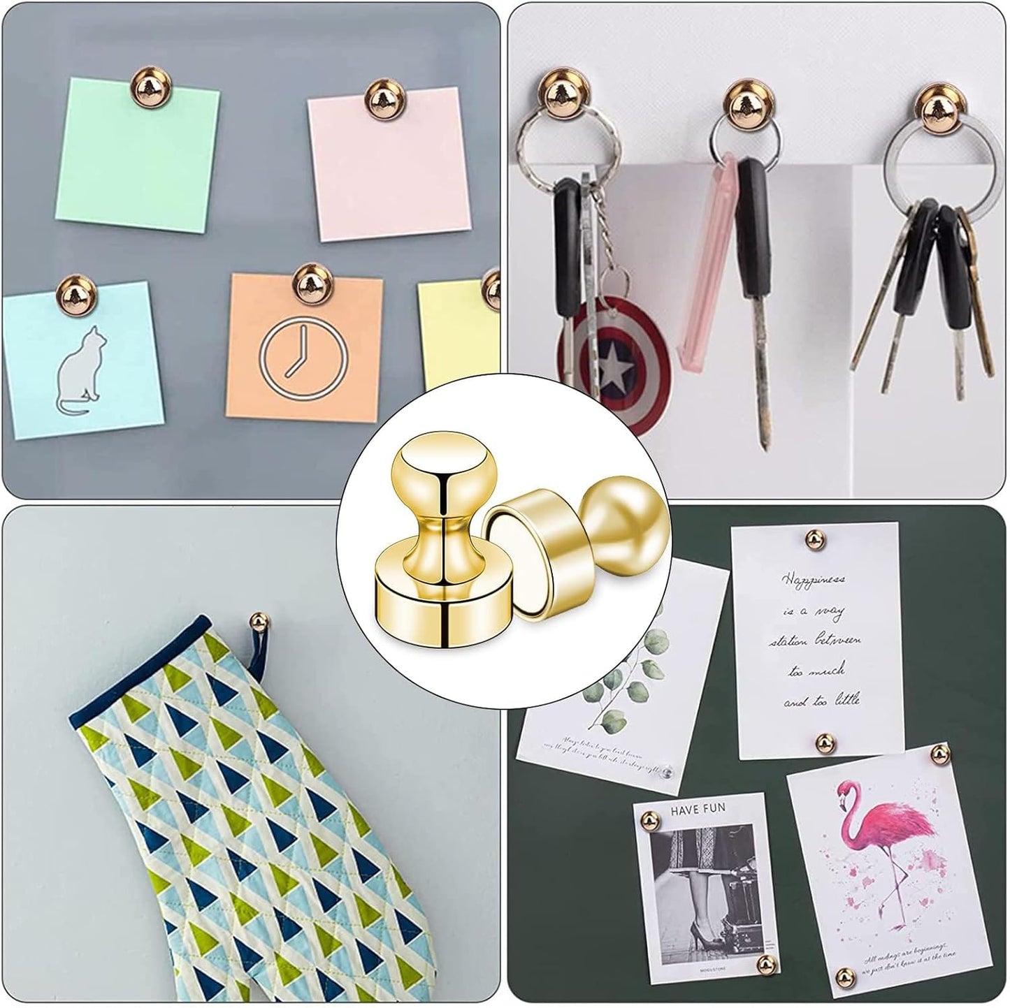 LOVIMAG Refrigerator Magnets, Fridge Magnets, Strong Whiteboard Magnets, Gold 50 Pcs Magnetic Push Pins, Strong Metal Magnets for Fridge, Whiteboard, Office, Classroom, Map, Kitchen