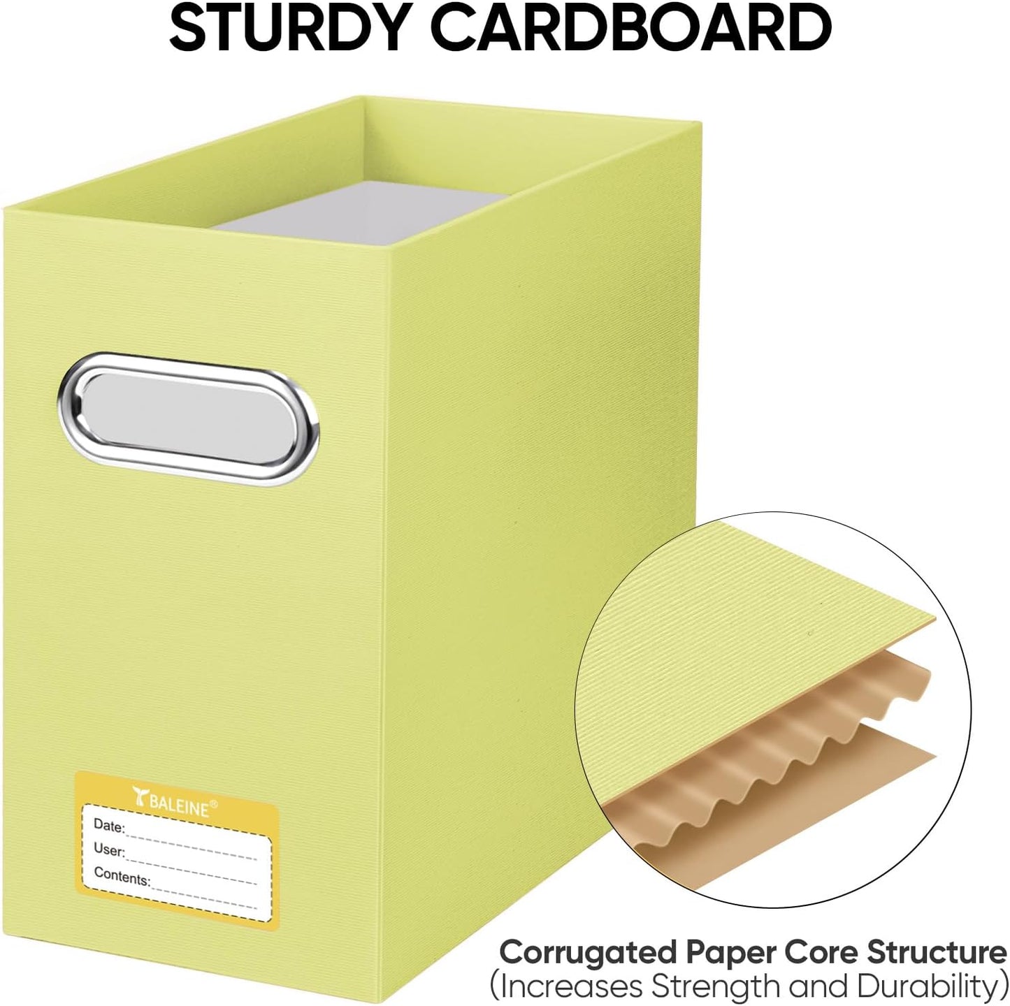 BALEINE File Organizer Box, Cardboard File Folder Organizer with Handle for Letter Size, Portable Collapsible Hanging Filing Box for Home Office Document Storage (4 Pack, Yellow)