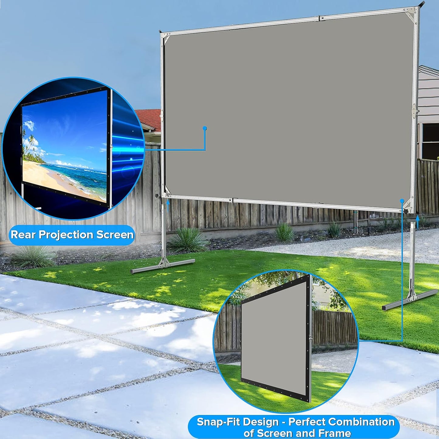 Projector Screen and Stand,JWSIT 120 inch Outdoor Movie Screen-Upgraded 3 Layers PVC 16:9 Outdoor Projector Screen,Video Projection Screen with Carrying Bag for Home Backyard(Rear Projection Screen)
