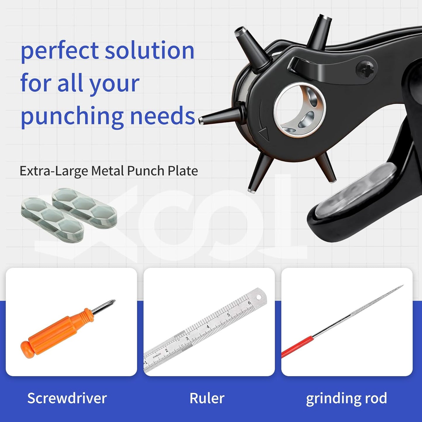 Revolving Punch Plier Kit, XOOL Professional Leather Hole Punch Set,Leather Hole Punch Set for Belts, Watch Bands, Straps, Dog Collars, Saddles, DIY Home or Craft Projects, Heavy Duty Rotary Puncher