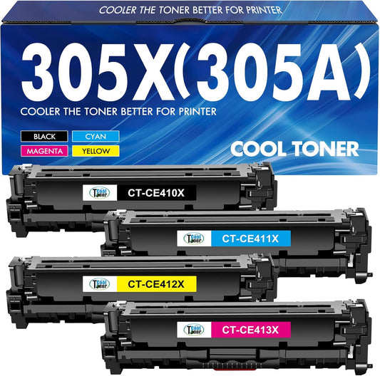 305X 305A Toner Cartridge 4-Piece Combo Pack Compatible for HP 305X 305A CE410X CE411X CE412X CE413X for HP Laserjet Pro 400 Color MFP M451nw M475dn M451dn M351 M375 M451 M475 Series Printer