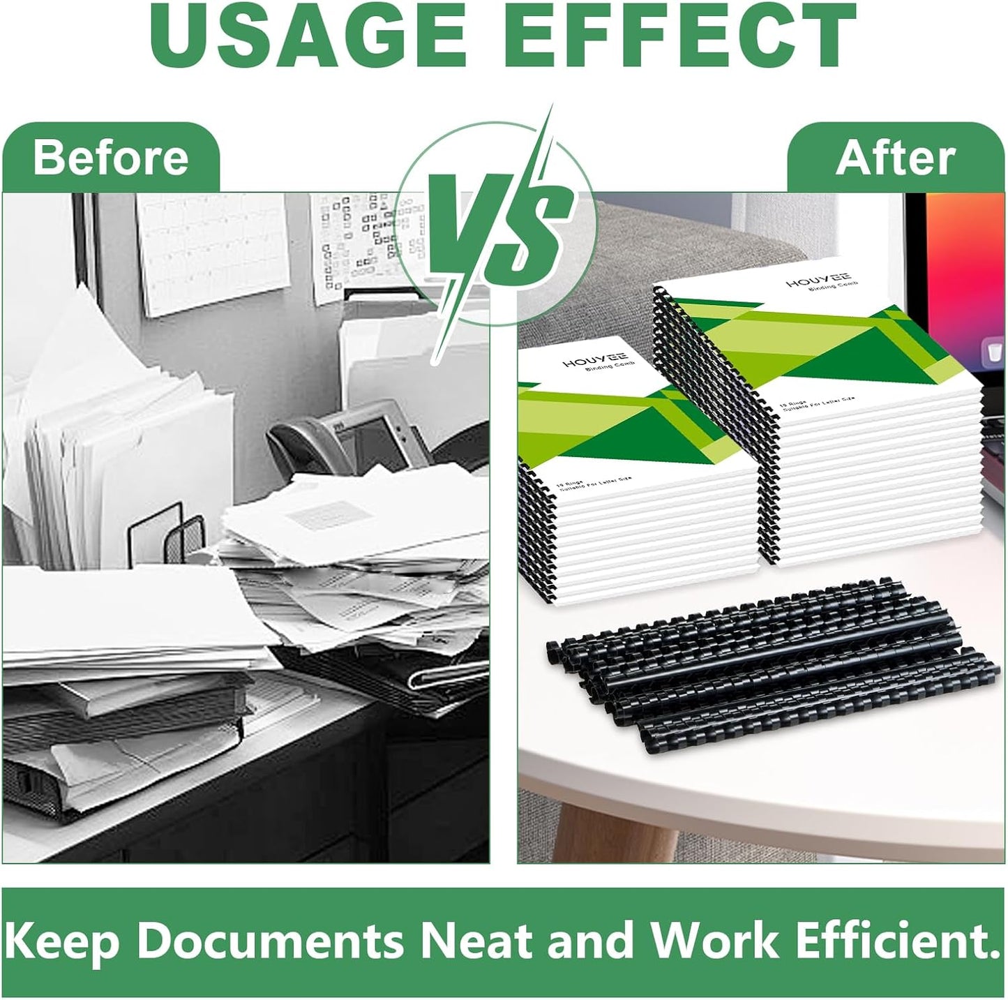 HOUYEE 19 Ring Black Plastic Binding Comb,7/16 Inch Diameter,80 Sheets Capacity,Letter Size,50 Pack