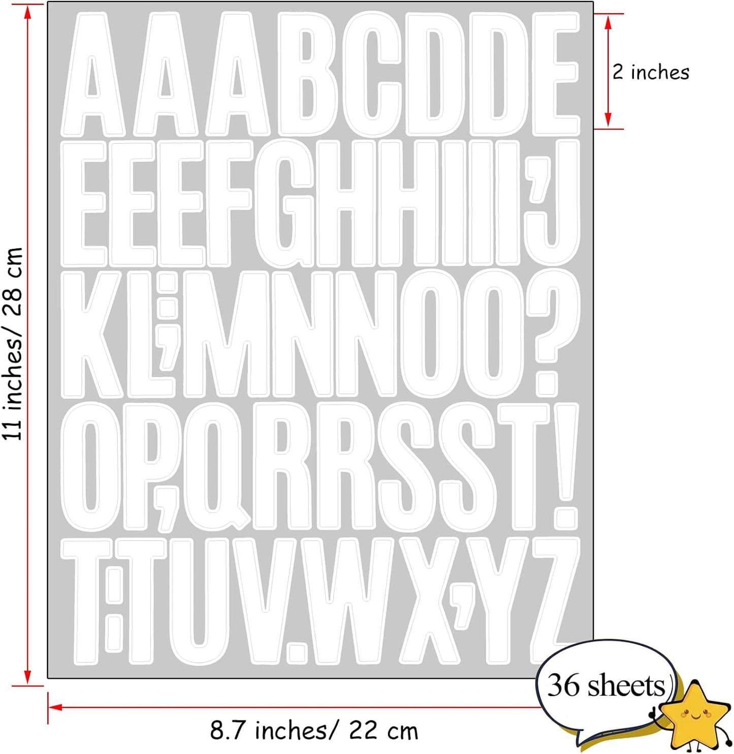 Bemeol 1872 Pieces Letter Stickers 36 Sheets 2 Inch Alphabet Letter Stickers Vinyl Self Adhesive Sticker Letters for Bulletin Board Home Classroom Mailbox Decor(White)