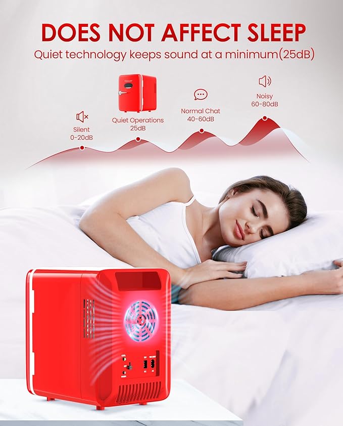 Skincare Fridge - 4L Mini Fridge for Bedroom, Office and Car, for Refrigerating Makeup, Skincare and Food, Cooler and Warmer, Beverage Cooler, Red