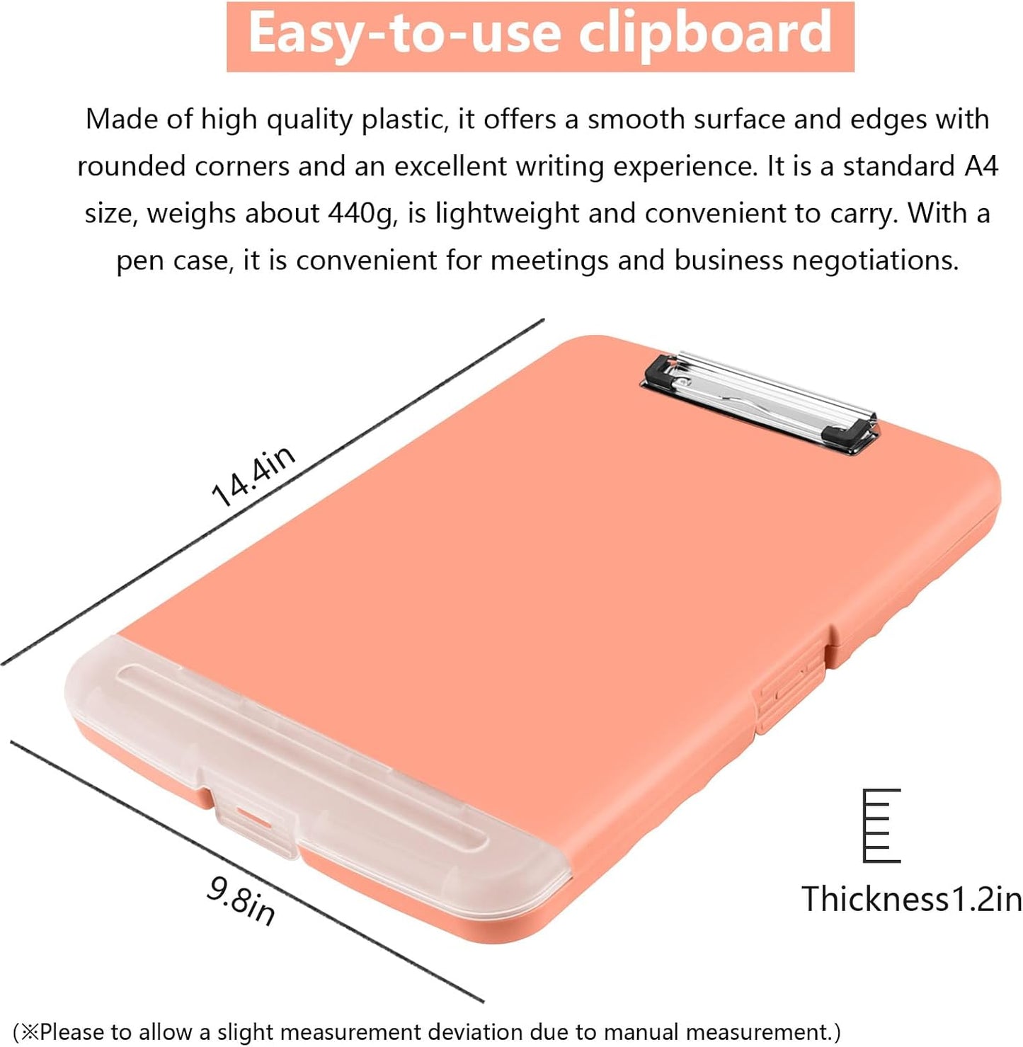 Clipboard with Storage, A4 Binder Nursing Clipboards with Pen Holder, Heavy Duty Storage Clipboards with Low Profile Clip, Clipboard Folder Side-Opening, Smooth Writing Clip Board (Pink Orange)