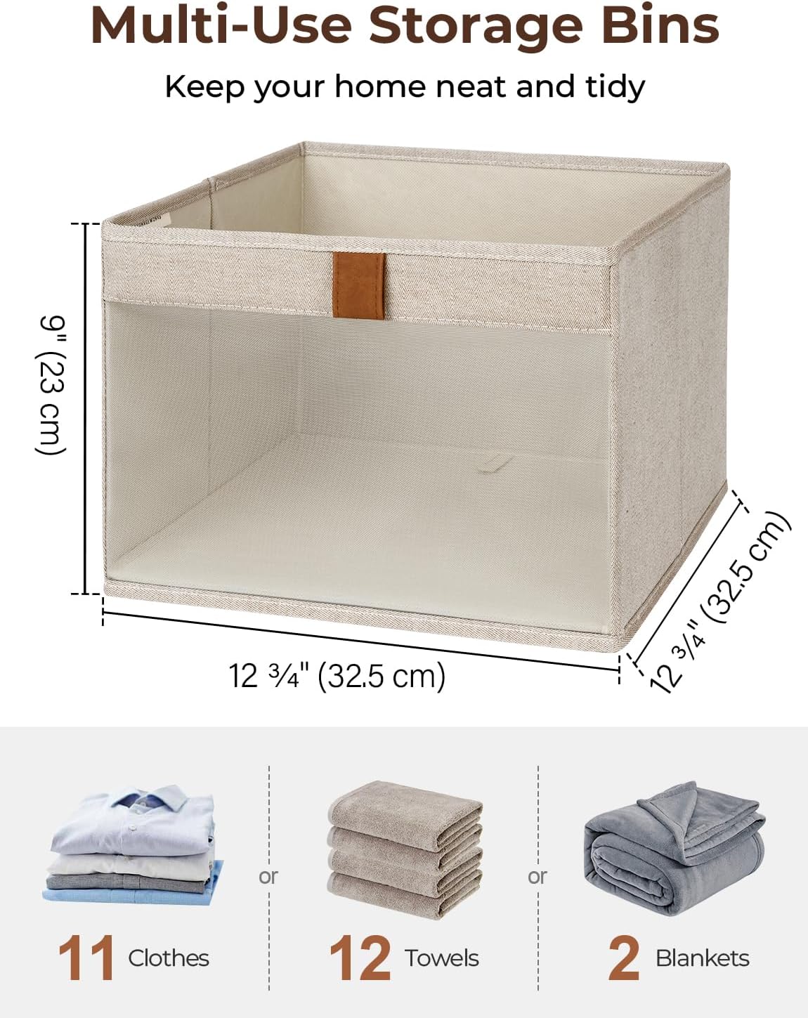 StorageWorks Closet Storage Bins, Large Storage Baskets with Clear Window and Handles, Foldable Fabric Organizer for Clothes, Shelves, Brown and Beige, 3 Pack