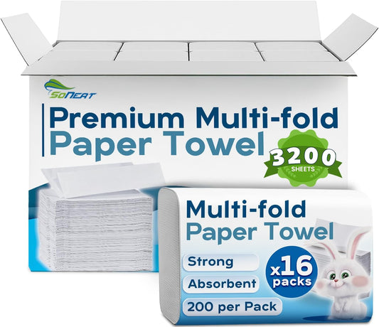 Trifold Paper Towels - 3200 Sheets Multifold Disposable Paper Hand Towels for Bathroom, Commercial, Household, Hand Paper Towels for Bathroom Dispenser, 16 Packs (200 Count/Pack)