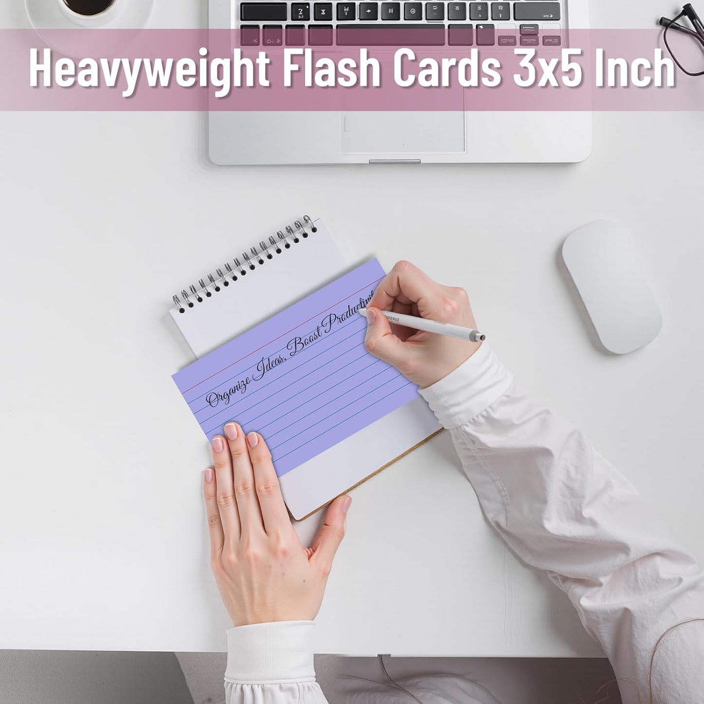 250 Count Index Cards 3x5 Inch Purple Ruled Lined Heavyweight Flash Cards Study Cards with Sturdy Cardstock Durable Flashcards Note Cards for Note Taking, Language Learning, School & Office Supplies