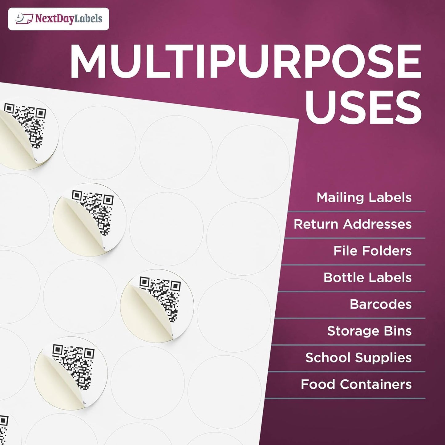 NextDayLabels - 2 Inch Round Sticker Labels for Printer - Matte White Blank Laser/Inkjet Printer Circle Stickers (500 Labels, 25 Sheets of 20)