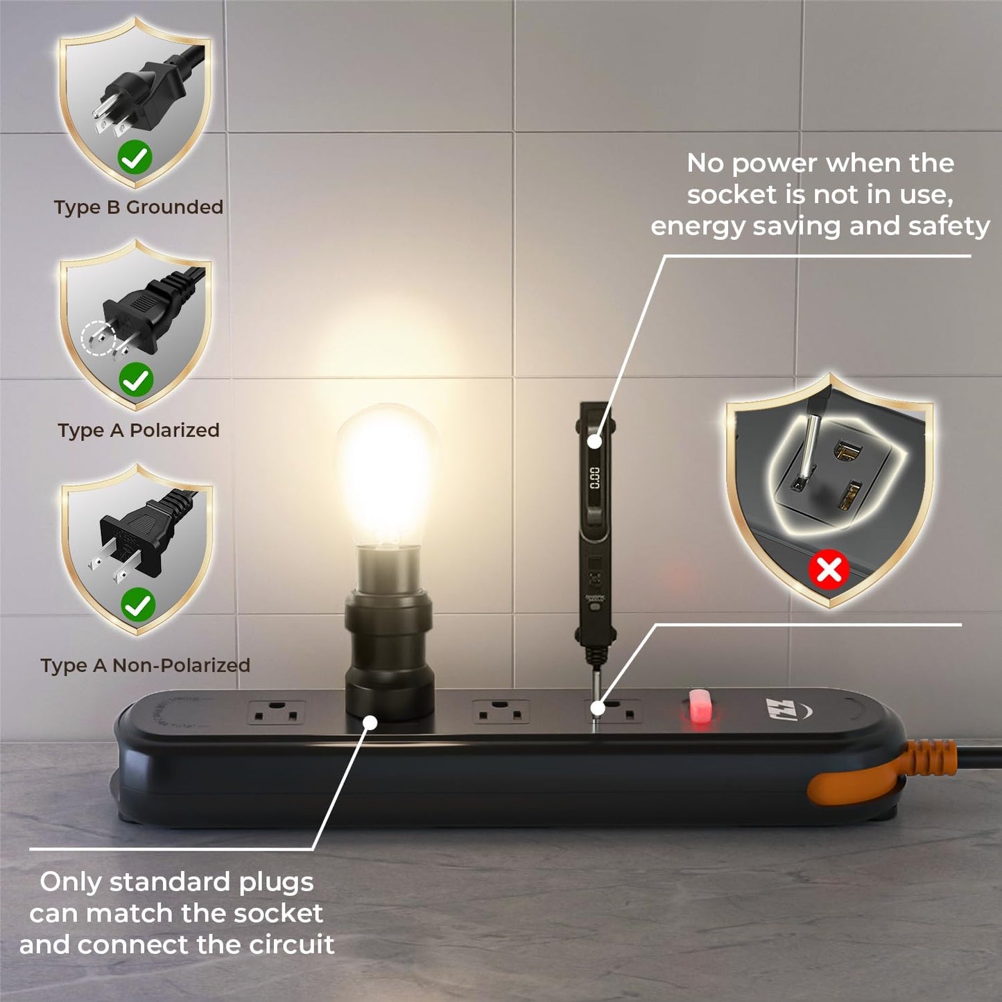Outdoor Power Strip Weatherproof, 7-in-1 Surge Protector with 4 Wide Outlets 2USB A and 1USB C,1875W/15A, 6FT Flat Plug Multi-Plug Outdoor Extension Cord Waterproof for Indoor Outdoor, UL FCC Listed