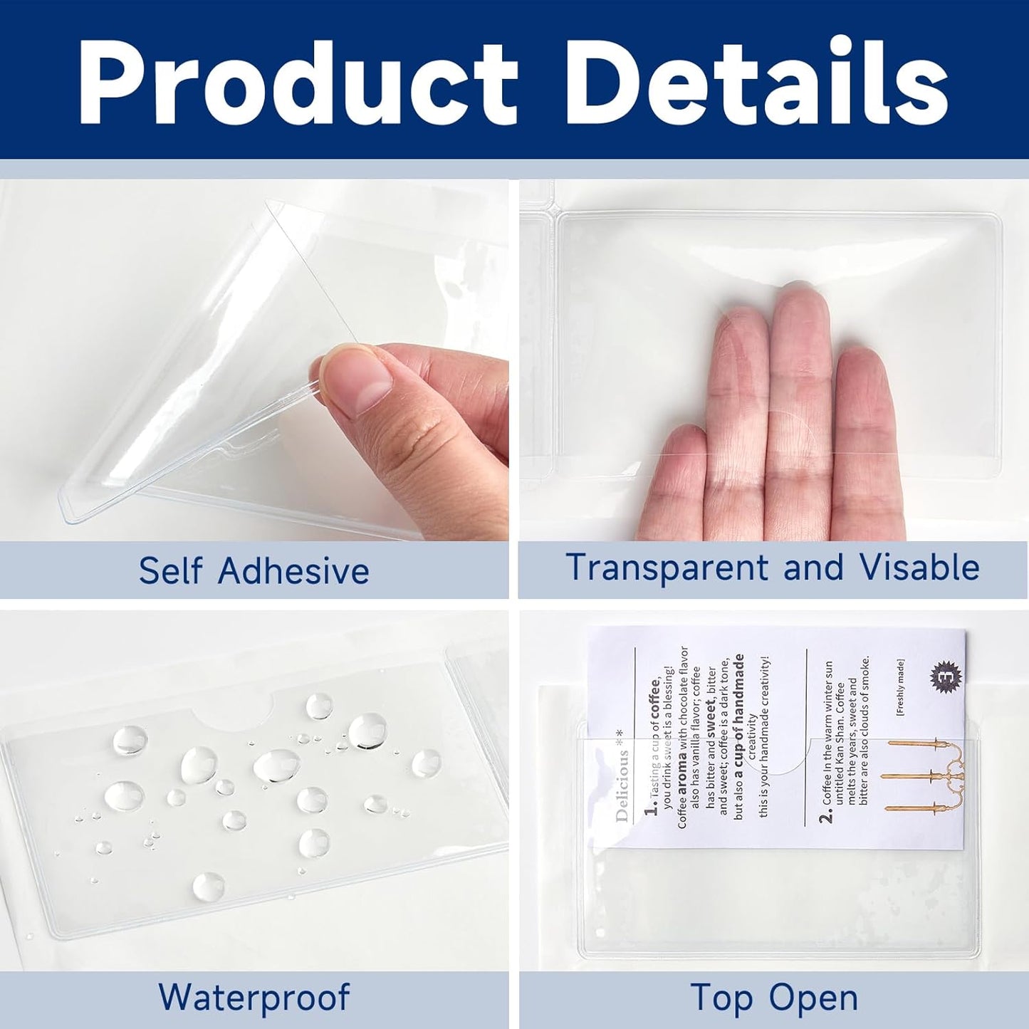 36Pcs Adhesive 2" x 3.5" Index Card Pockets, Clear Label Holders with Top Open for Loading, Plastic Pocket Sleeves for Organizing Storage Bins, Library Cards, Shelves