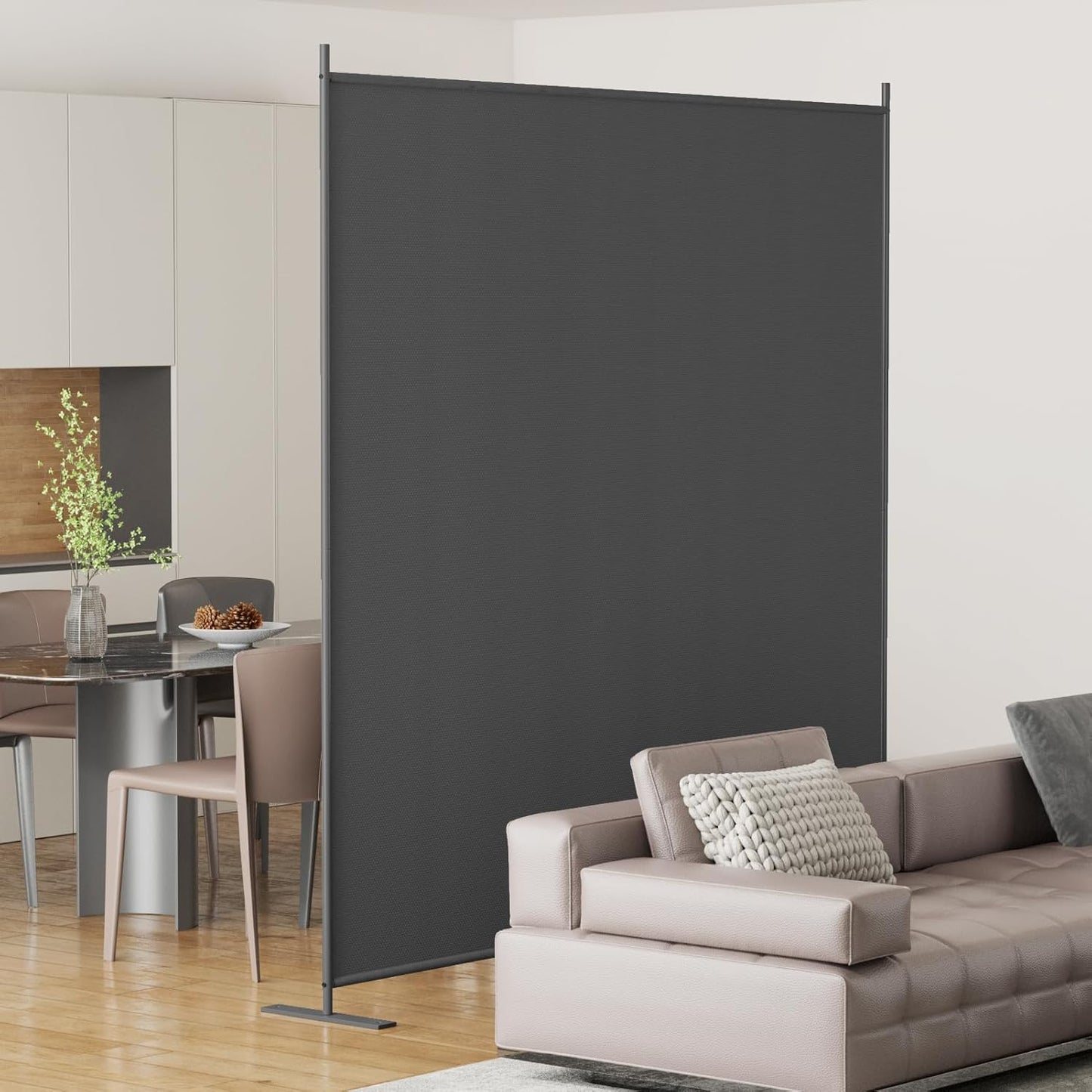 Helios&Hestia 1-Panel 6 ft Tall Indoor Folding Room Divider, Portable Privacy Screen, Freestanding Partition Separator, Temporary Wall Separation for Bedroom, Office, 71" W X 71" H, Dark Grey