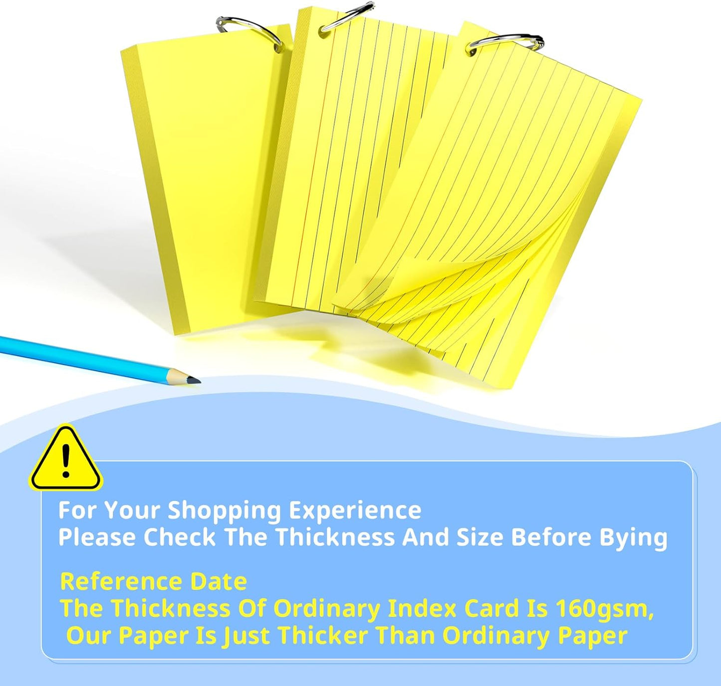 Index Cards 3x5 Inches, 300 PCS, Yellow Flash Cards With Ring, Punched Lined Study Card Ruled Flashcards Notecards, Ruled Front And Blank Back, Note Card for School, College And Home