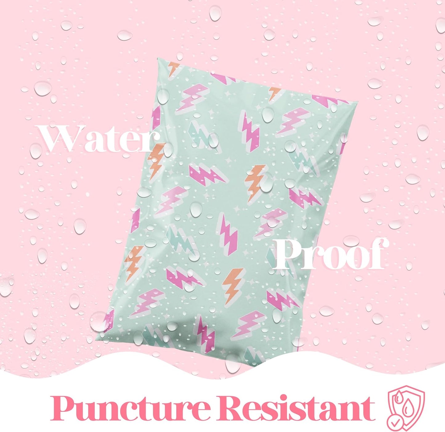6x9 Designer Poly Mailer 100 Pack Heavy Duty Waterproof Self Seal Shipping Bags for Small Business Large Mailing Envelopes Bulk Tear Resistant Cute Packaging Lightning Bolt