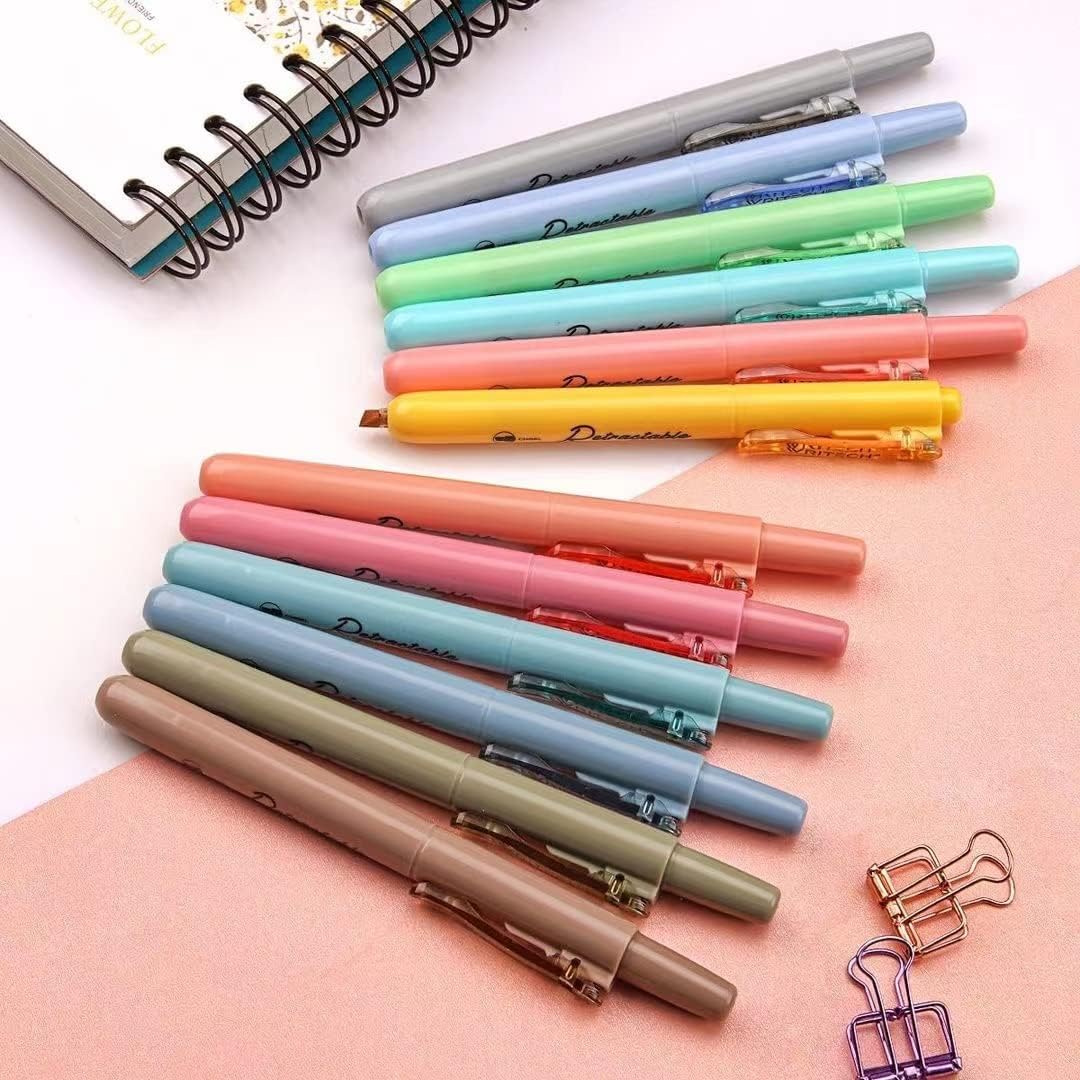 WRITECH Retractable Highlighters Assorted Colors: Chisel Tip Click Aesthetic Highlighter Marker Pens Pack Multi Colored Ink No Bleed Smear for Highlighting Journaling (12ct Mild+Vintage)