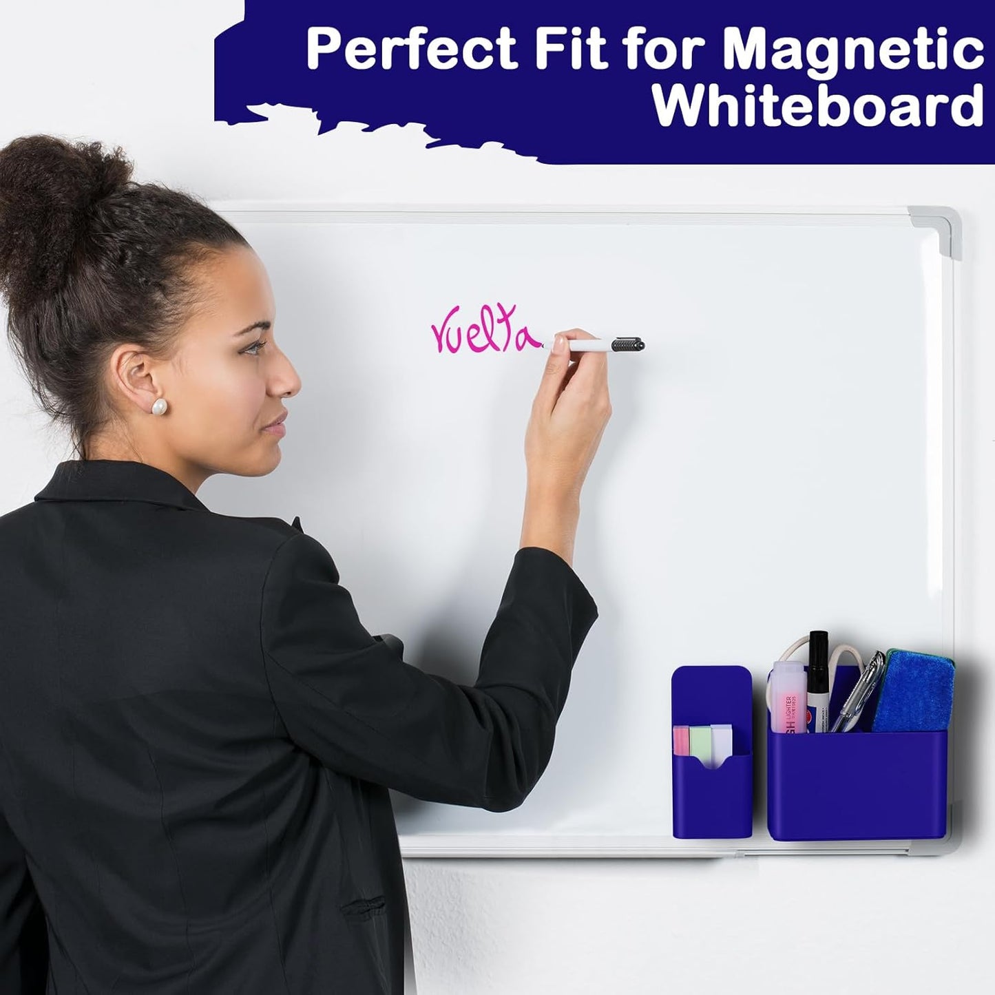 Magnetic Pen Holder,2 Pack Magnetic Dry Erase Marker Holder with Generous Compartments,Strong Magnet Storage Marker Pen Pencil Organizer for Refrigerator,Whiteboard,Locker Accessories