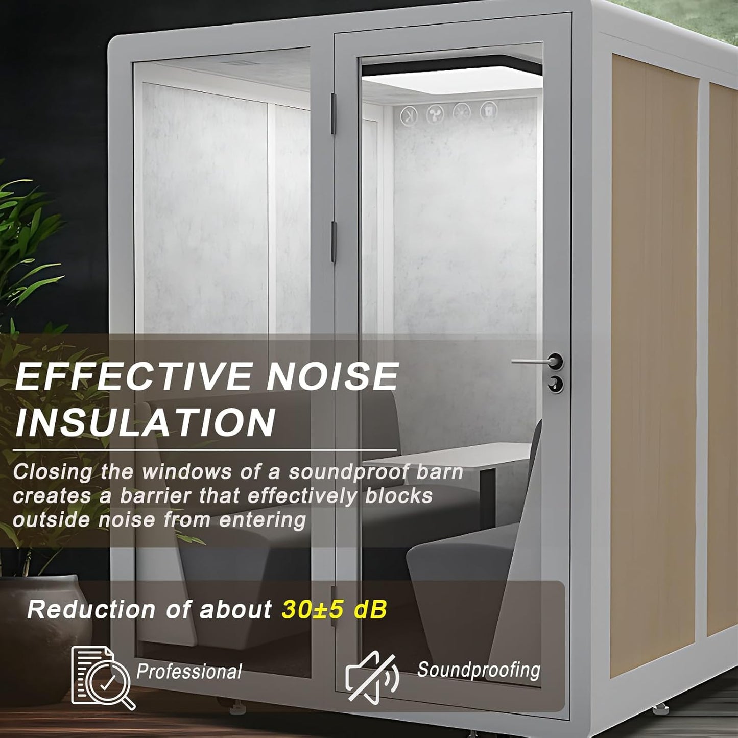 Office Sound Booth with Audio Privacy - Soundproof Booth Includes White with Wood Grain Side Trim,Soundproof Room with Light,Fans, Socket for Piano Room,Negotiation Room (70.86IN)