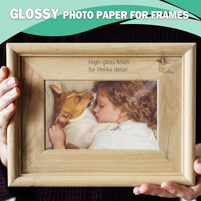 Glossy Photo Paper 8.5x11 48lb, 100 Pack, US Letter Size, for Inkjet Printer, 180 gsm