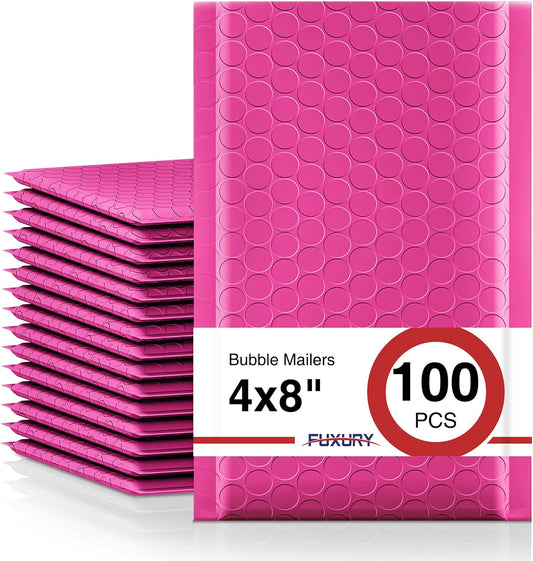 Fuxury Bubble Mailers 4x8" 100 Pack Pink Bubble Mailers Usable Size 4x7” Small Padded Envelopes Waterproof Mailing Envelopes Bubble Padded