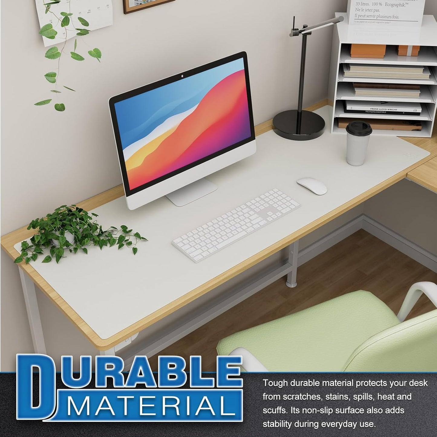 K KNODEL Large Office Leather Desk Mat, Mouse and Keyboard Pad, Computer and Laptop Mat, Desktop Protector and Cover, Writing Pad and Blotter (47.2"x17", White)