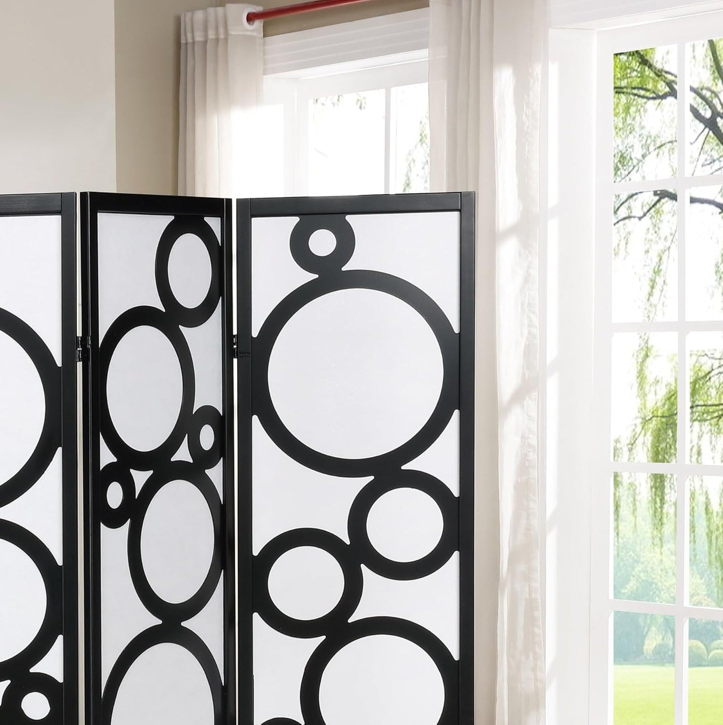 NicBex Room Divider 4 Panel Room Dividers with Circle Pattern Partition Room Dividers and Folding Privacy Screens Wall Divider for Home, Office, Room Separation,70" W x 1" D x 70" H, White+Black